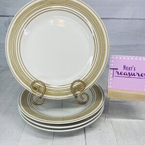 Mainstays CASUAL BANDED BROWNSTONE Rings Stoneware White Dinner Plates Set of 4